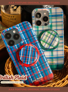 AAA FORTUNE【英伦格纹】磁吸双层手机壳亮面适用于苹果iPhone17ProMax/16pPro/15秋冬新款复古高级轻奢情侣