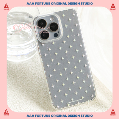 AAA FORTUNE原创透明闪粉星星渐变色双层手机壳亮面大孔适用于苹果iPhone15ProMax/15Pro/15 14plus/14Pro/14