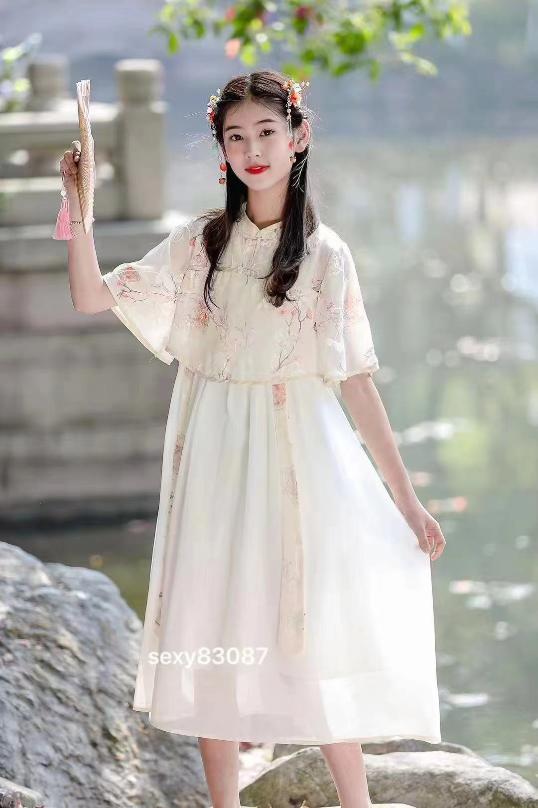 国风上衣女童2024夏季短袖纱裤子