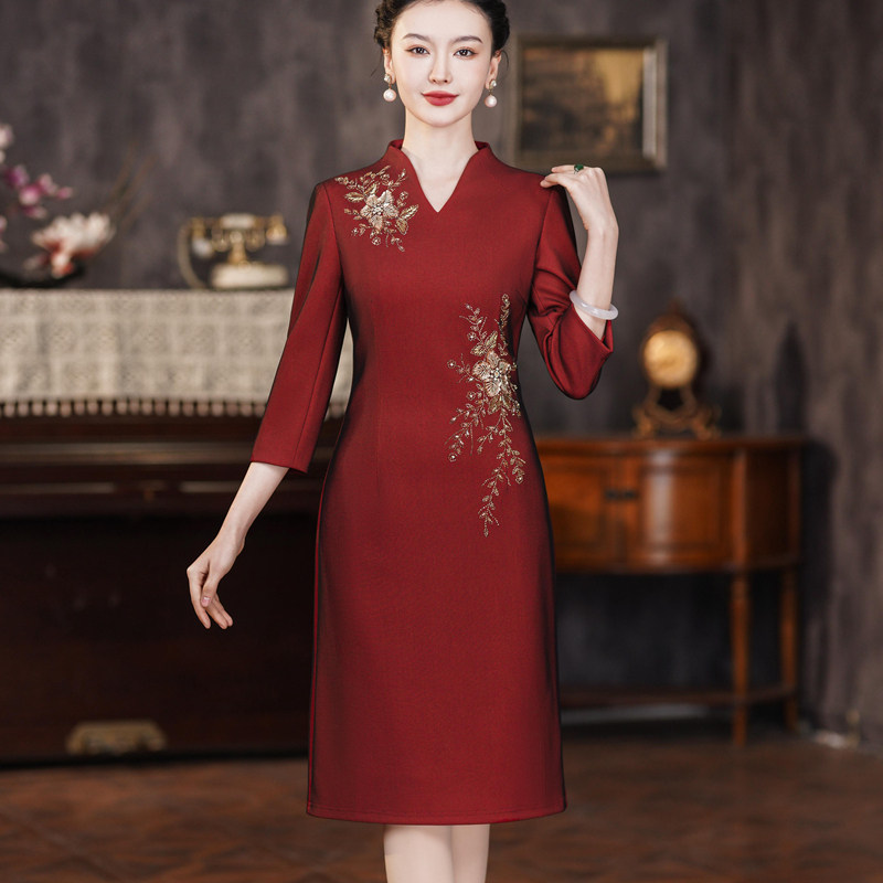 连衣裙婚礼妈妈装喜服春秋季高贵