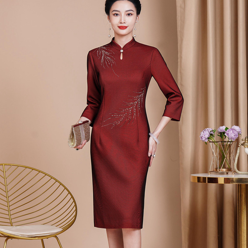 结婚庆喜婆婆连衣裙高端大码嫁女儿母亲喜妈妈婚宴礼服旗袍裙秋季
