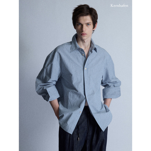 秋季 衬衫 棉麻肌理感廓形条纹长袖 kernhafen柯恩哈芬 格纹新生