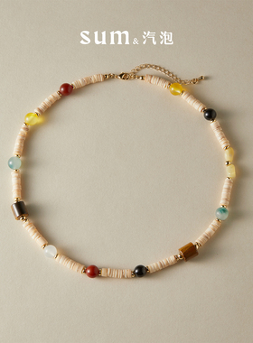 天然石母贝女串珠项链项链