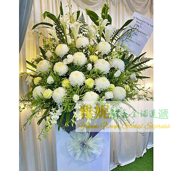 新加坡鮮花藍速遞葬禮花圈白喪帛事花牌吊唁花束死人殯葬訂花送貨