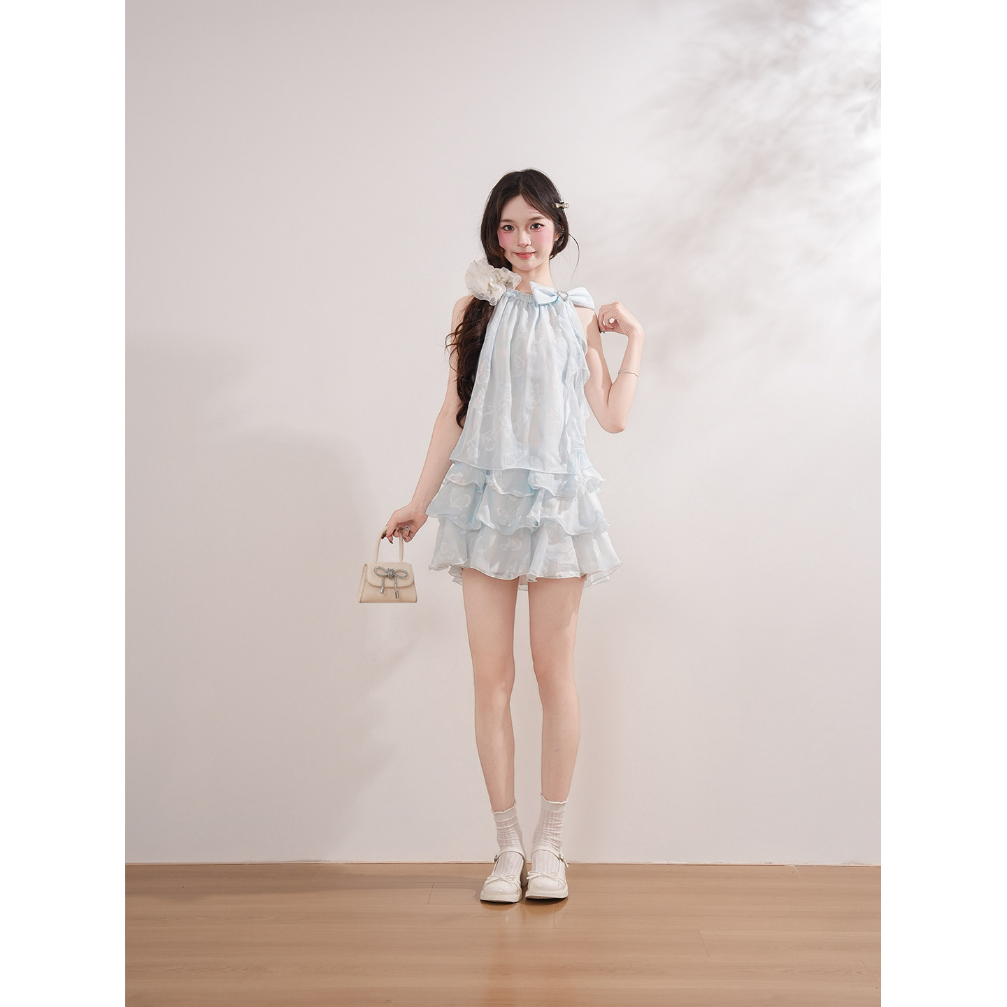 Cocoa Forest French Sweet Style Butterfly Print Halter Neck Suspender Dress Women's Summer Vacation Style Cake Dress