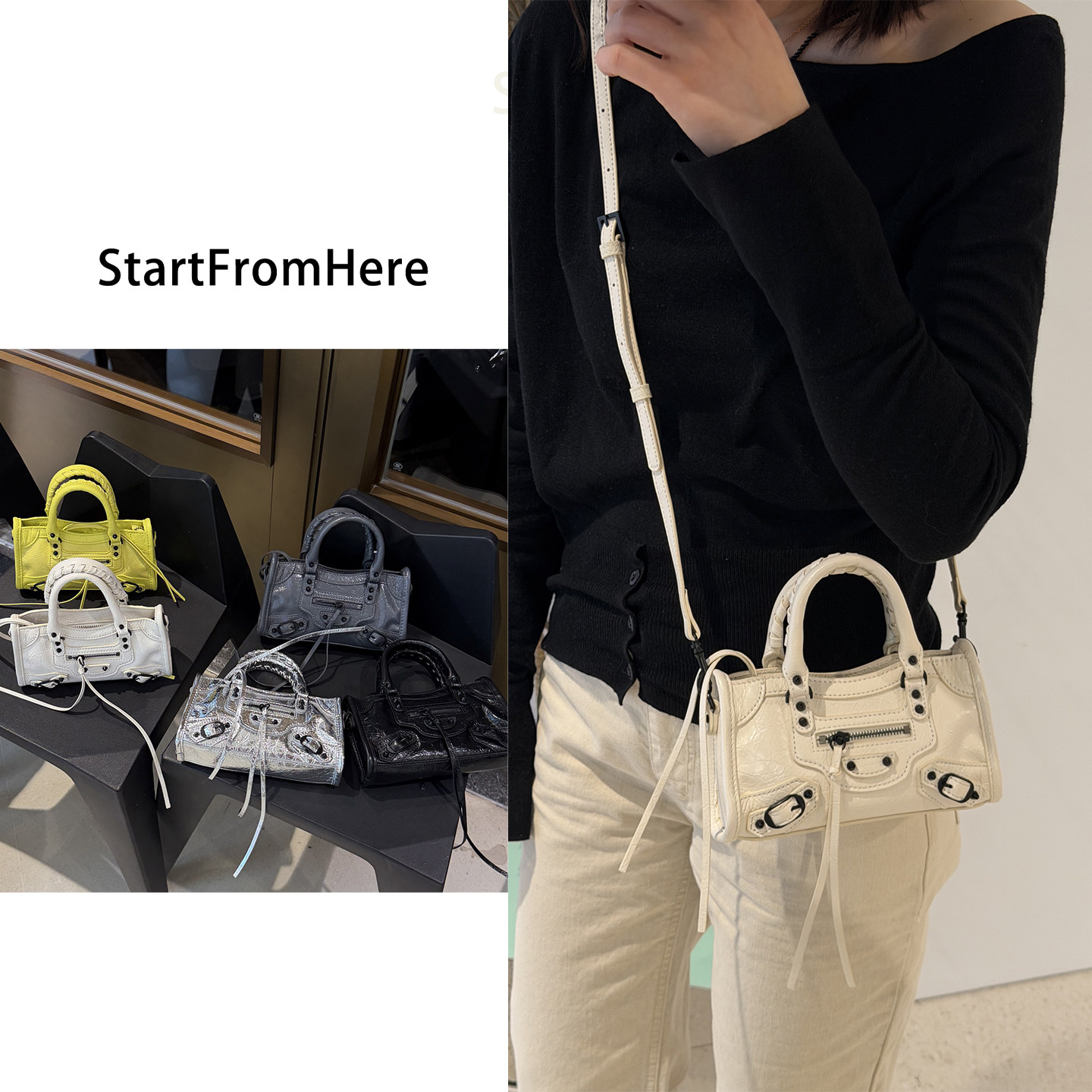 StartFromHere｜油蜡牛皮迷你机车包 26新款时髦手提单肩斜挎小包