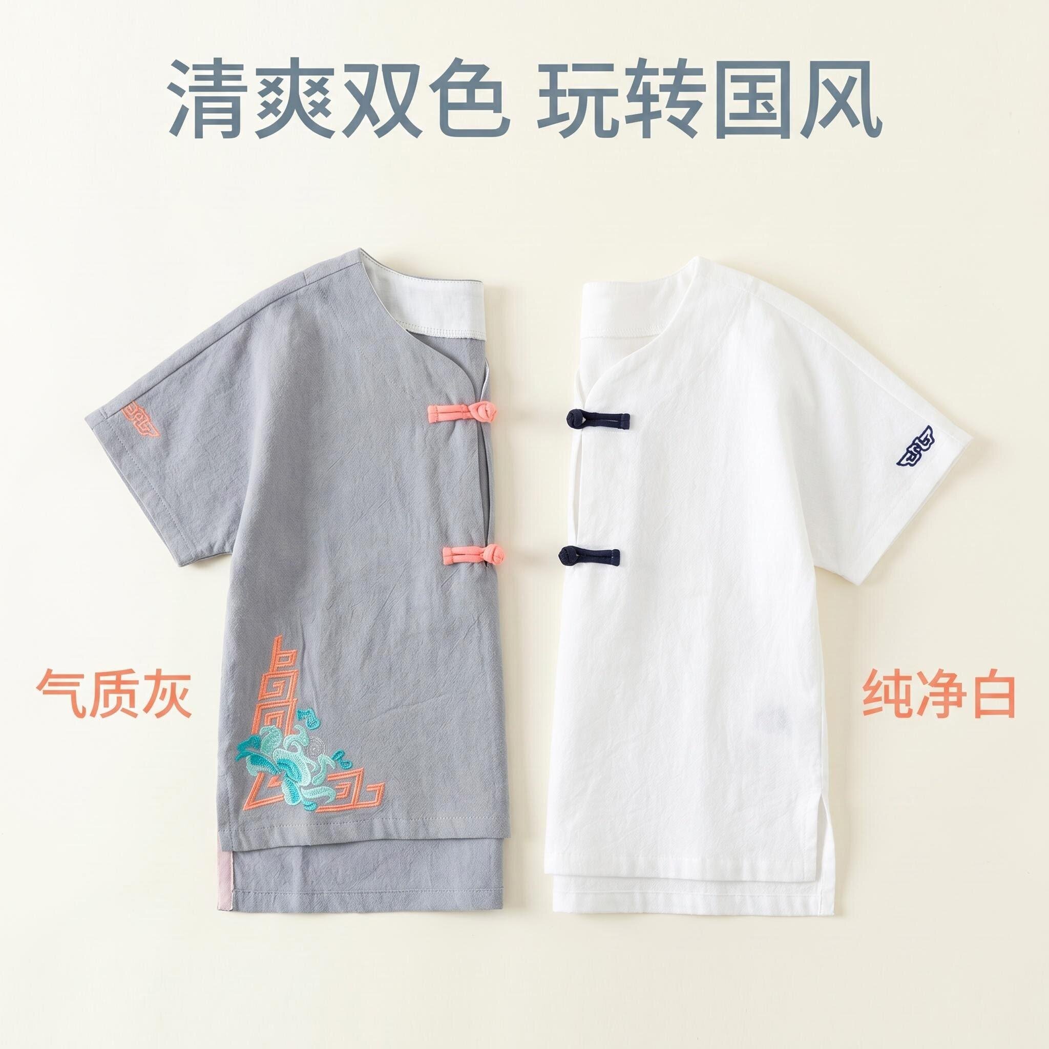 断码清仓男童纯棉汉服盘扣短袖