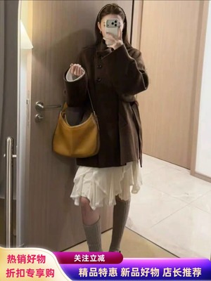 棕色双面羊绒羊毛大衣2025秋冬季女中长款高级感系带收腰毛呢外套