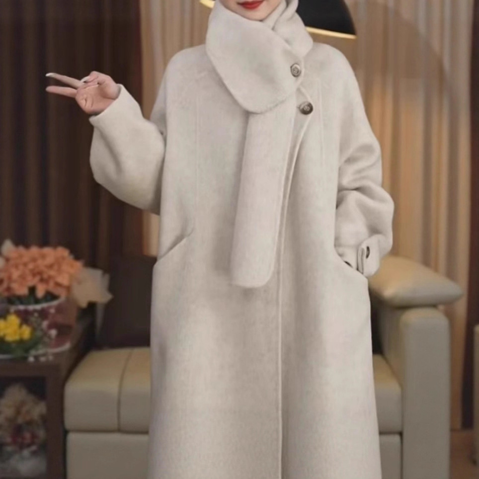 小香风双面羊绒大衣2025秋新款小个子圆领气质长款女小众羊毛外套