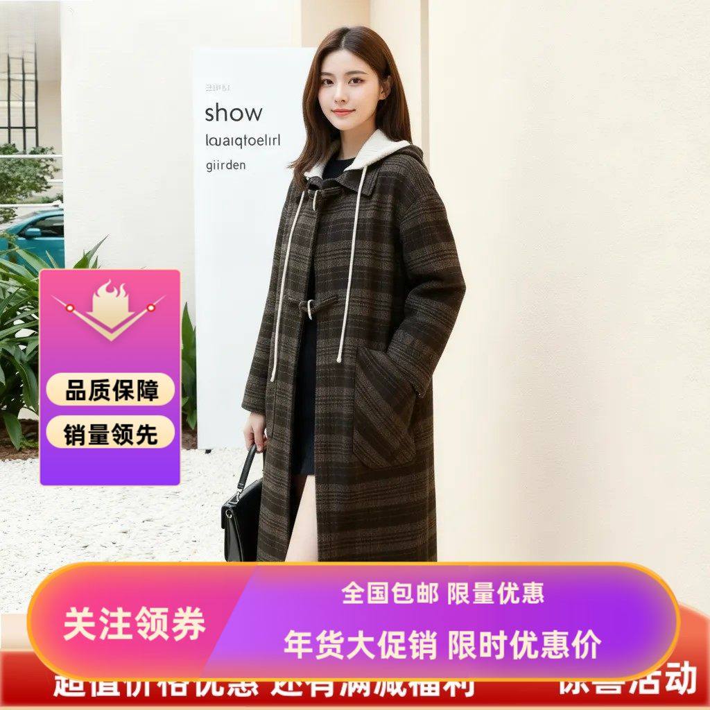 2025秋冬高端复古英伦格子羊毛呢外套
