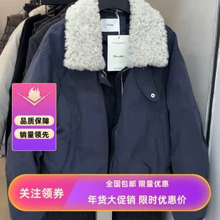 加厚派克服羽绒服女短款2025冬季新款90白鸭绒羊羔毛翻领羽绒外套