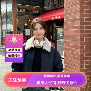 2025冬季新款派克服羽绒服女加厚90白鸭绒羊羔毛翻领拼接羽绒外套