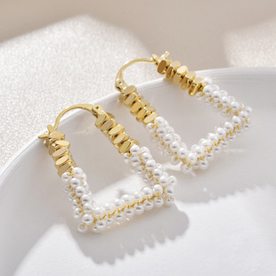 法式复古金色碎银子缠绕珍珠耳扣轻奢设计感耳饰时尚气质网红耳环