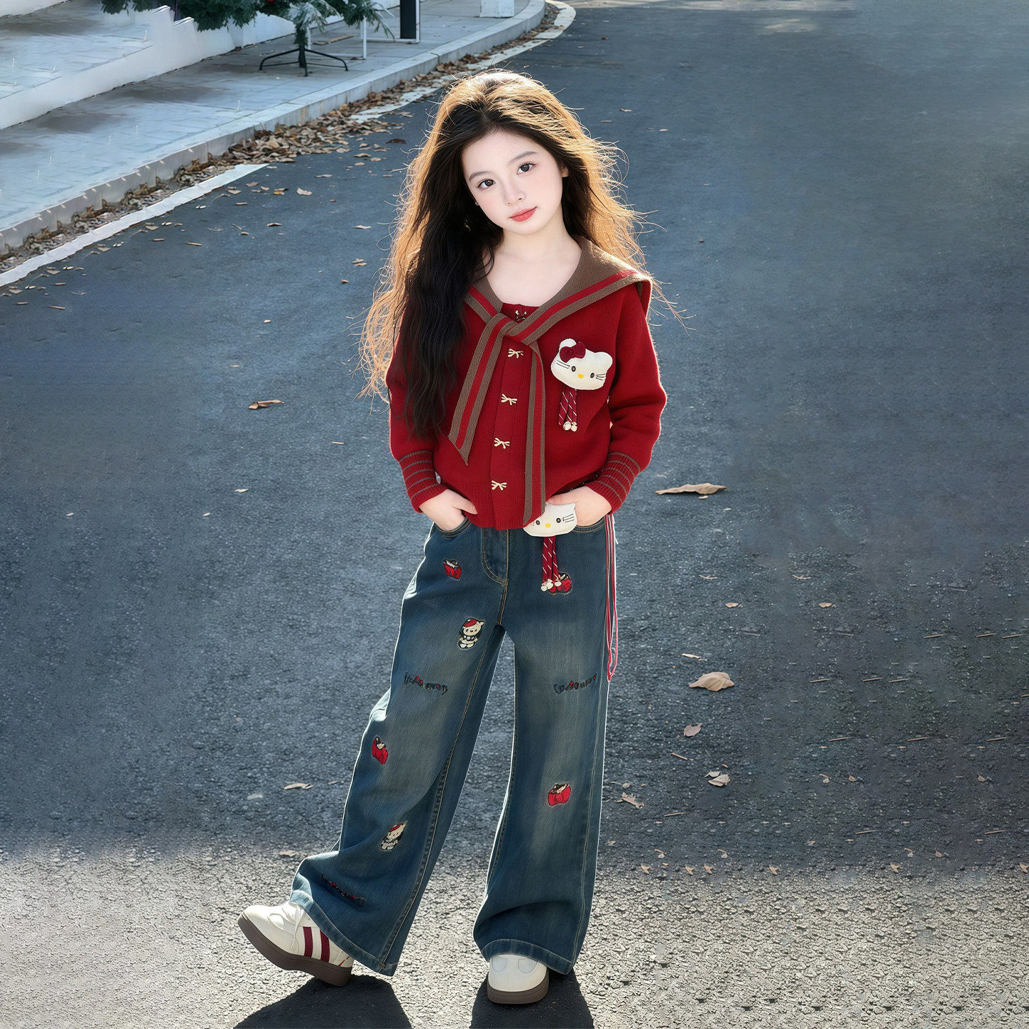 女童套装春装2026新款儿童针织开衫外套女大童春秋洋气穿搭一整套