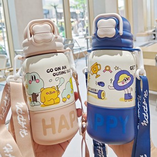 便携可爱保温杯卡通手提儿童杯一杯三用学生水杯高颜值学生礼品杯