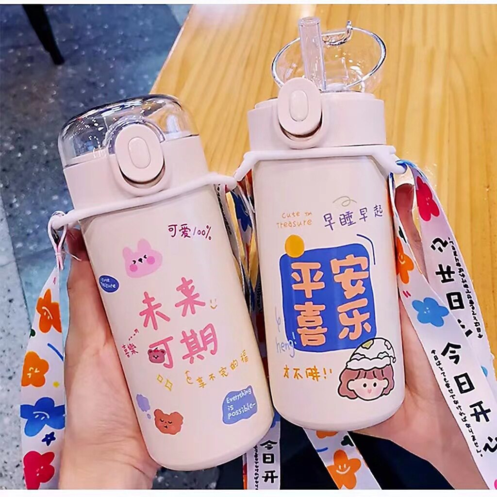 304不锈钢保温杯带吸管女可爱吸管杯