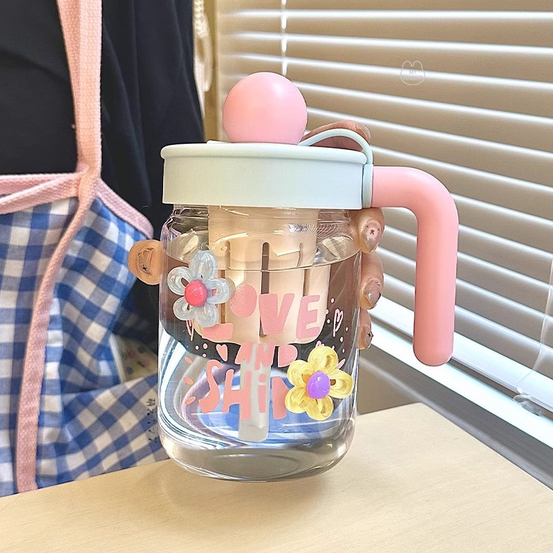 高颜值玻璃杯办公室夏季带吸管茶水分离水杯女生2026新款杯子泡茶