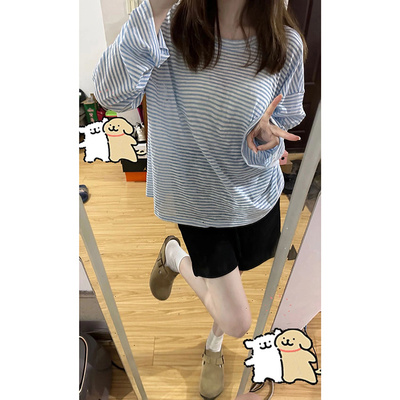 条纹防晒罩衫上衣女宽松