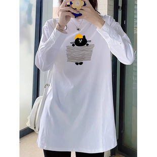 白色长袖t恤女2025秋冬装叠穿遮屁股上衣内搭中长款加绒打底衫