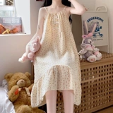 Летняя пижама, длинная юбка, хлопковый тонкий летний милый жилет без рукавов, эффект подтяжки, свободный крой