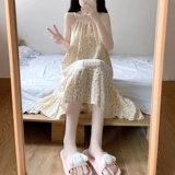 Летняя пижама, длинная юбка, хлопковый тонкий летний милый жилет без рукавов, эффект подтяжки, свободный крой