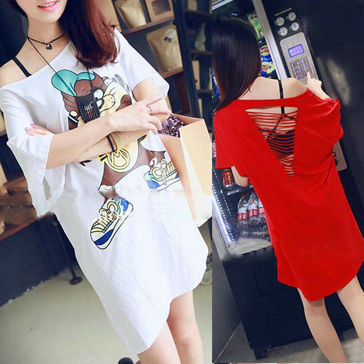 summer jacket Easy Leakage shoulder T-shirt Oblique strapless Short sleeved sexy One shoulder Mid length version Dress literature Women's wearin the Women's clothing/Boutique , T-shirt  category - from Buy2taobao.com to provide professional Taobao agent buy service