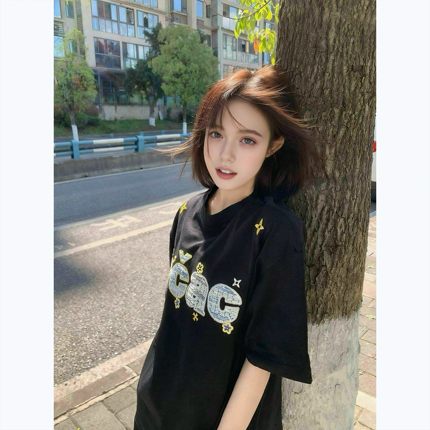 美式潮牌字母刺绣短袖t恤女2026夏季新款宽松设计感半袖情侣上衣