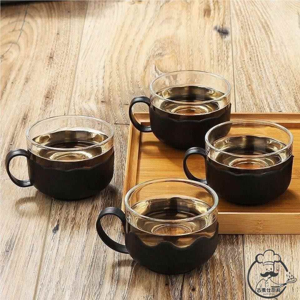 水杯玻璃杯子家用加厚耐高温带把莲花杯水壶泡茶茶壶办公茶具全套