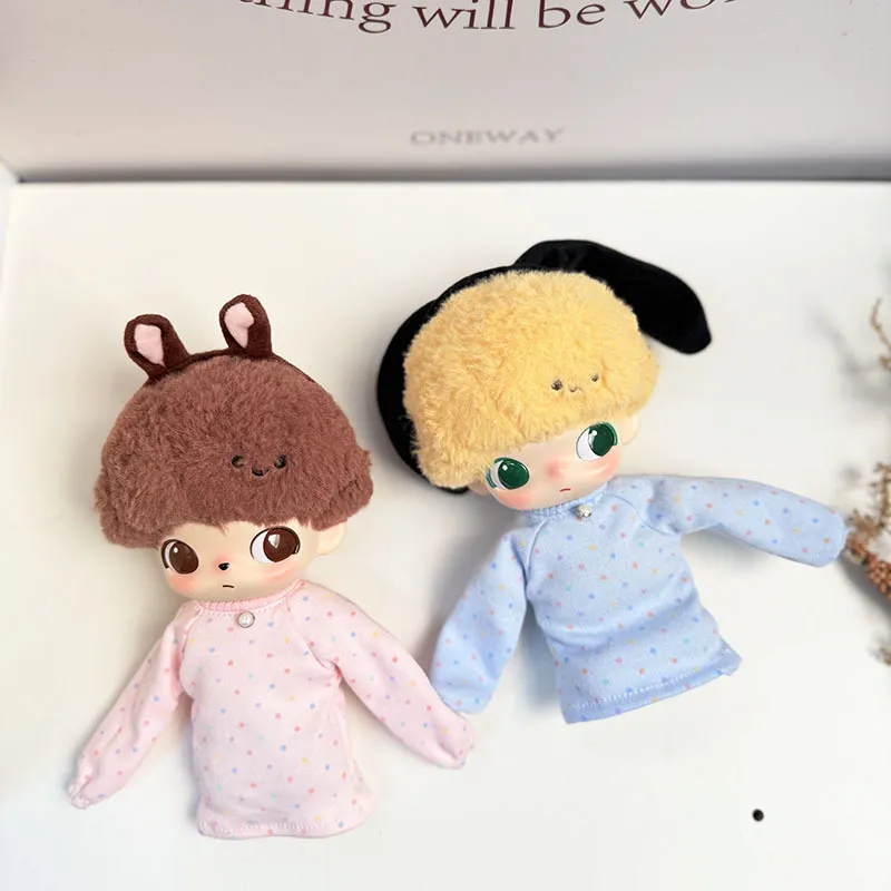 仅娃衣】毛绒挂件DIMOO搪胶盲盒衣服布鲁托娃衣粉蓝彩点长袖套装