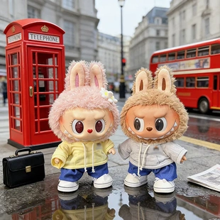 仅娃衣】38cm拉布布公仔衣服连帽卫衣牛仔裤套装labubu娃衣情侣装