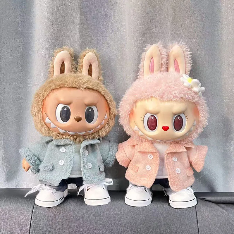 38cm拉布布毛绒娃娃着替Labubu公仔衣服四扣羊羔毛套装MOKOKO裙