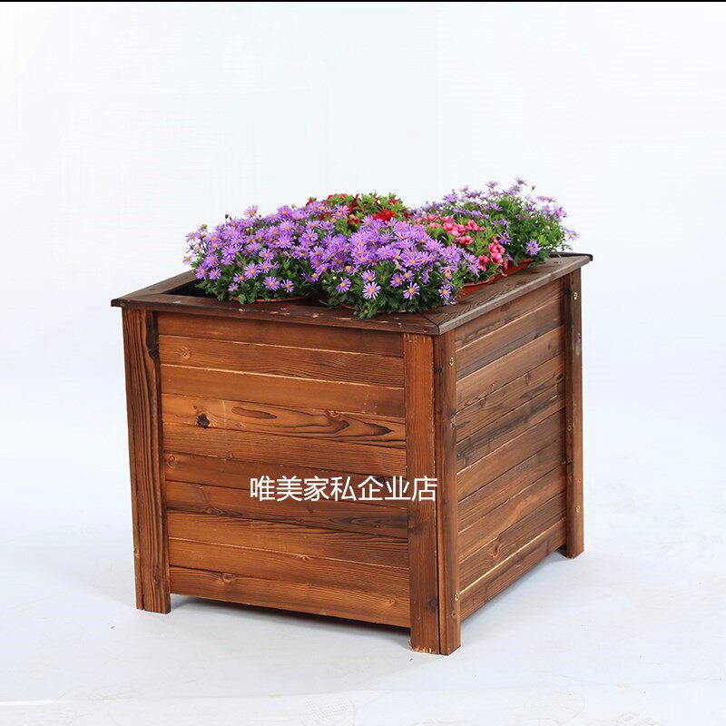 防腐木花箱实花槽木碳化正方形种树木质盆户外组合特大长方形花盆