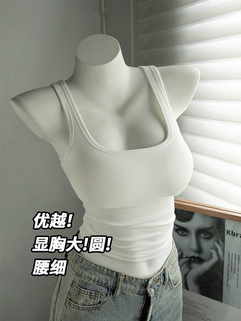 漫画胸外扩背心带胸垫吊带女夏季薄款修身内搭外穿小胸显大打底衣