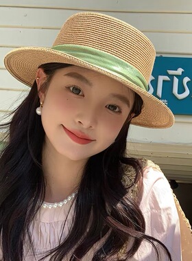 草帽法式平顶防晒宽檐新款网红出行旅游女遮阳度假沙滩太阳草帽