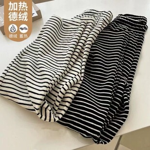 宽松显瘦百搭居裤 2025款 特大码 300斤可穿秋冬条纹德绒睡裤 女 睡裤