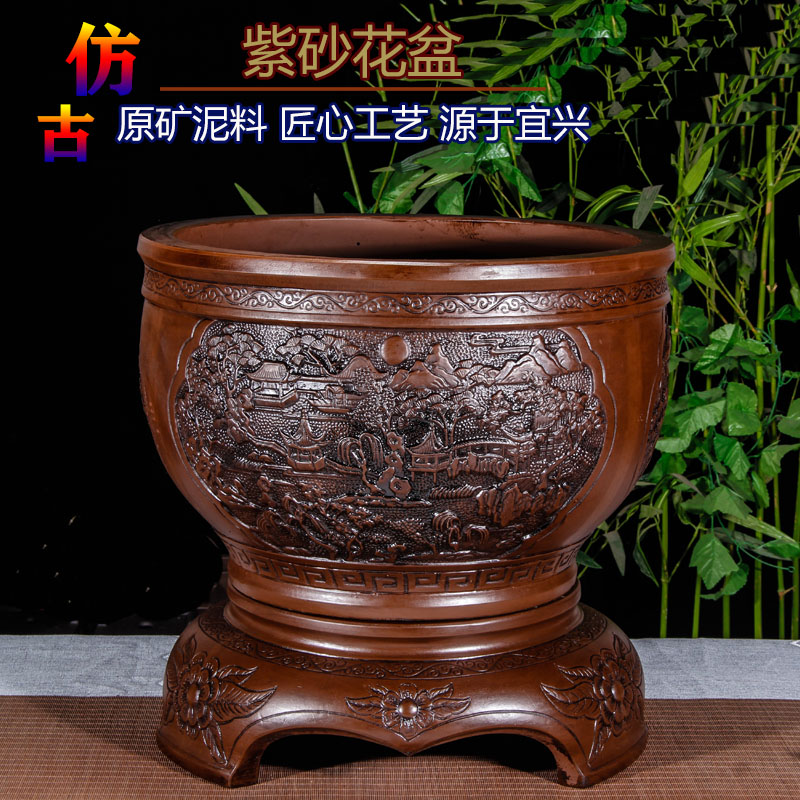 特大号紫砂花盆陶瓷盆景盆栽梅花老桩客厅仿古浮雕六方兰花专用盆