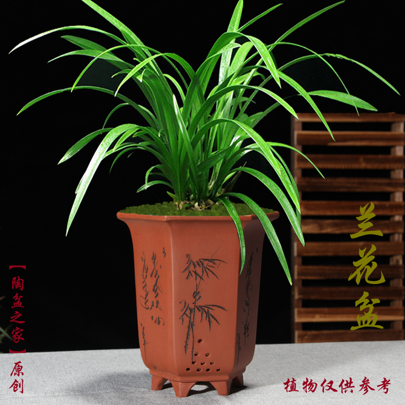 精品六方紫砂花盆透气陶瓷盆景盆兰花专用盆栽室内纯手工制作包邮