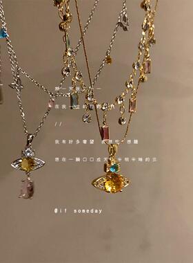 vintage 立体星球中古项链女高级感轻奢小众精致春夏毛衣链锁骨链