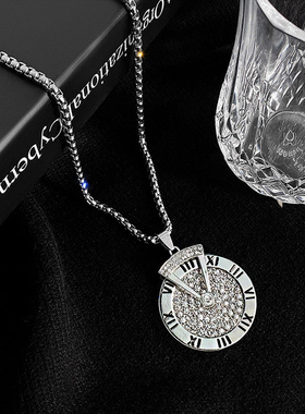 ins冷淡风罗马数字毛衣链时来运转长款项链男嘻哈百搭可转动吊坠