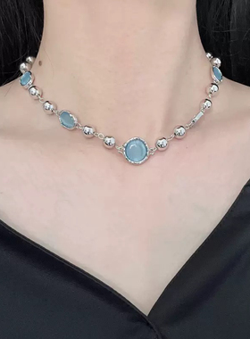 不锈钢白月光项链石拼接链条项链轻奢小众设计感颈链夏天ins