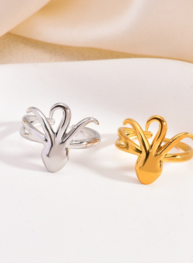 欧美ins风海洋系列章鱼不锈钢指环个性海边度假开口钛钢戒指