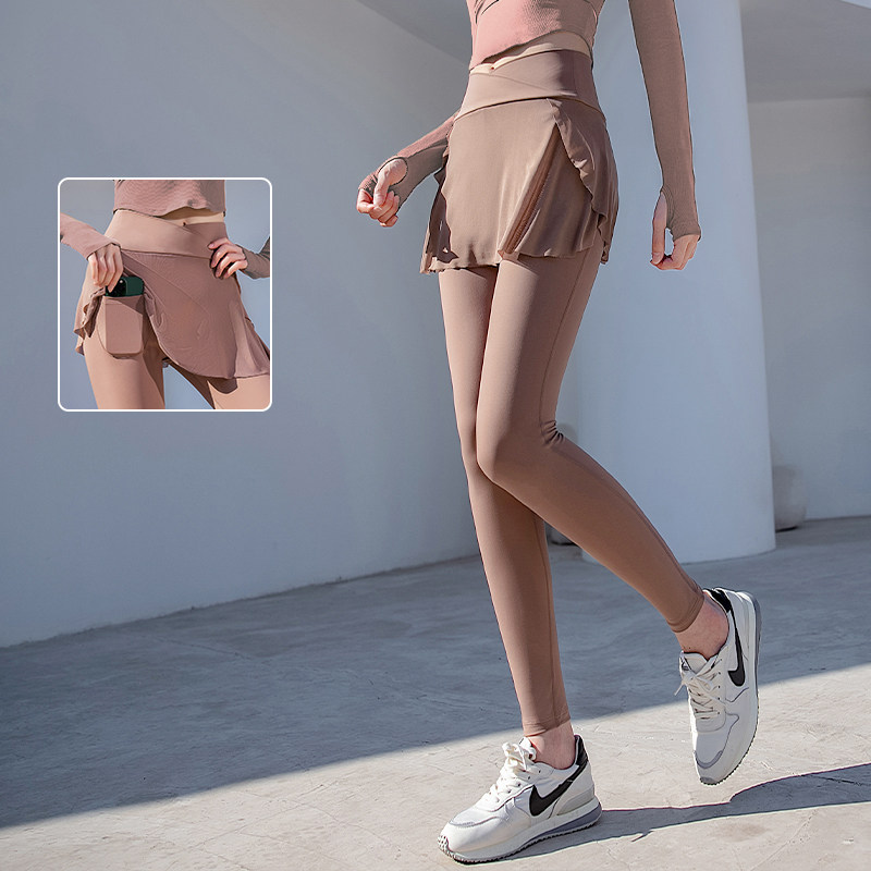 假两件瑜伽裤女外穿高腰收腹专业防走光跑步运动服紧身裤健身裙裤