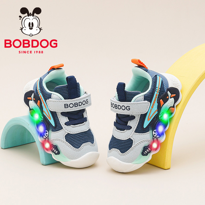 巴布豆童鞋男童亮灯鞋2025新款秋季婴幼儿发光鞋一岁女儿童学步鞋