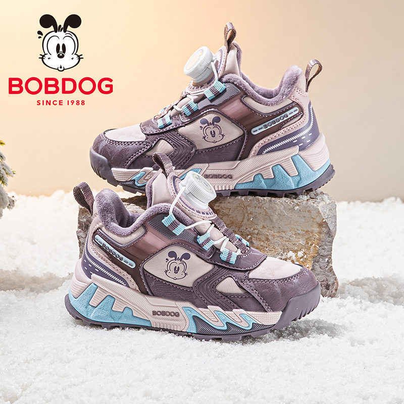 巴布豆童鞋女童鞋子2025新款冬季女孩二棉鞋加绒加厚女大童运动鞋