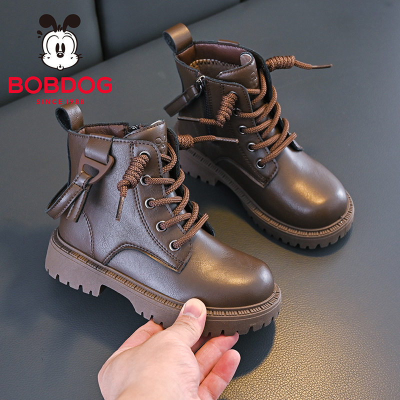 巴布豆童鞋官方旗舰店儿童马丁靴冬季女孩加绒加厚棉靴子男童短靴