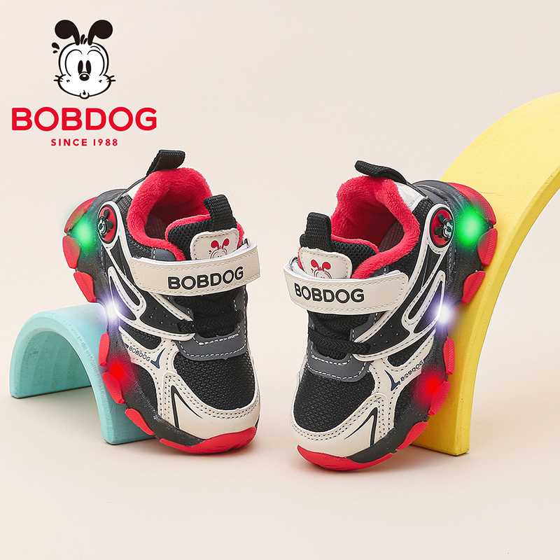 巴布豆童鞋儿童宝宝加绒发光鞋2025新款冬季男童二棉鞋男孩学步鞋