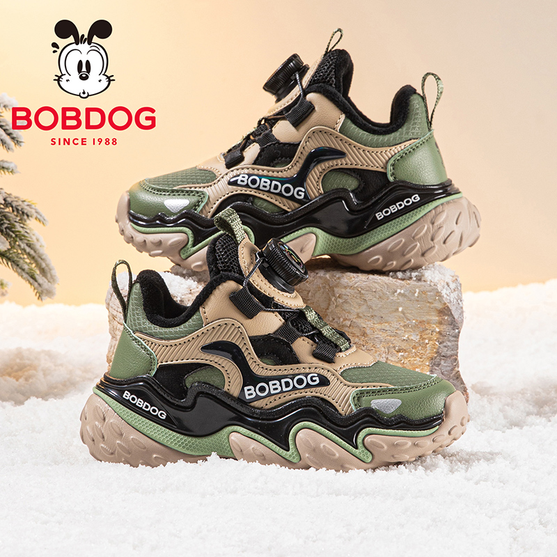 巴布豆童鞋男童加绒鞋子2025新款冬季男大童保暖二棉鞋儿童运动鞋