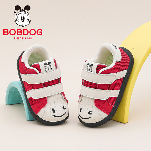 巴布豆童鞋儿童鞋子2026新款开春男款宝宝鞋红色贝壳头男童学步鞋