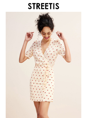 24夏新款法式小众连衣裙小个子复古茶歇裙v领碎花桔梗裙一片式裙