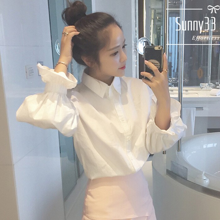 2019 Autumn Korean Edition new pattern Like a breath of fresh air Show thin student jacket Long sleeve White shirt Puff Sleeve Shirtin the Women's clothing/Boutique , Shirt  category - from Buy2taobao.com to provide professional Taobao agent buy service